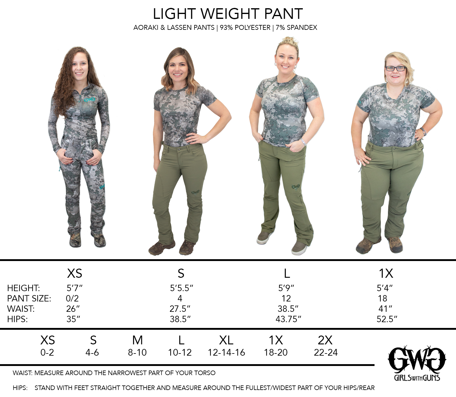 Size Chart  Lightweight Pants - Girls With Guns
