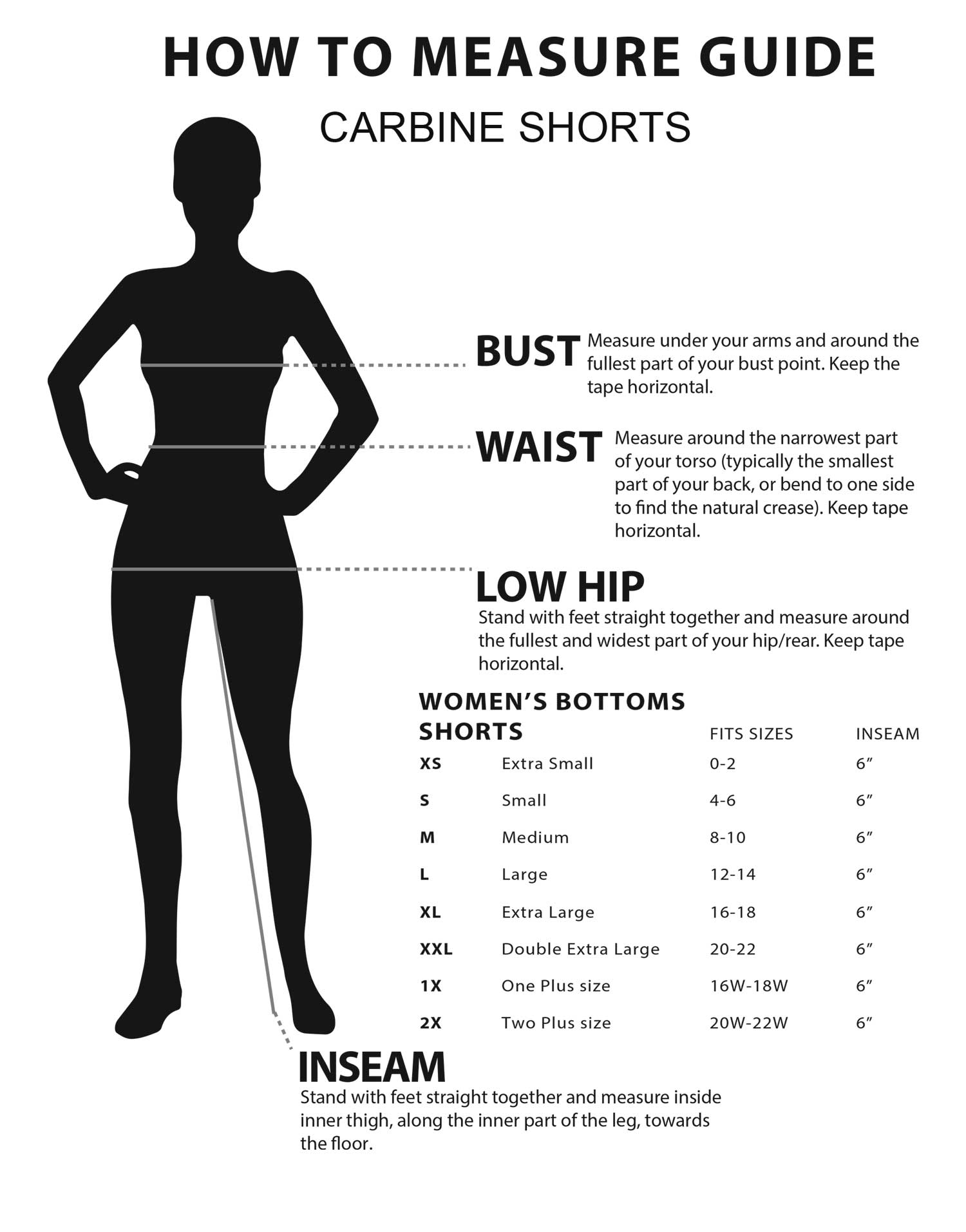 Carbine Shorts - Size Chart