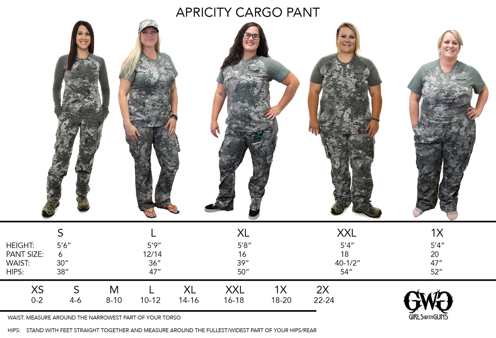 Apricity Cargo Pants Size Chart