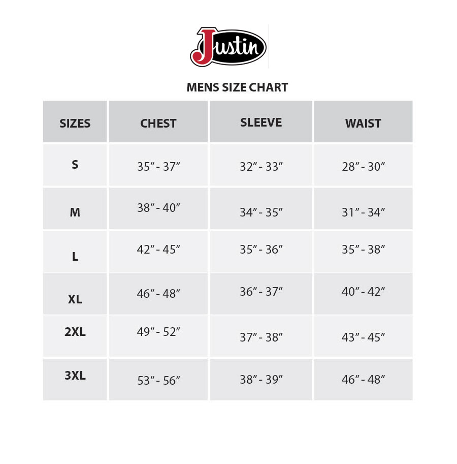 Size Chart | Justin for Men